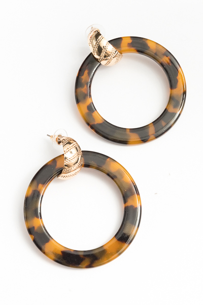 Acrylic Circle Earrings, Tortoise