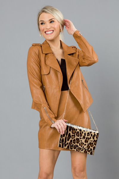 Leather Biker Jacket, Camel