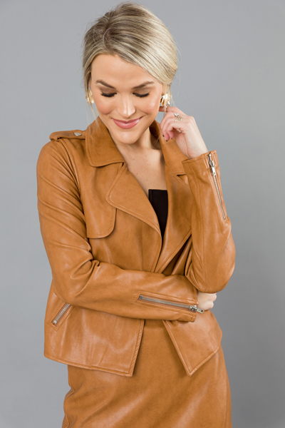 Leather Biker Jacket, Camel