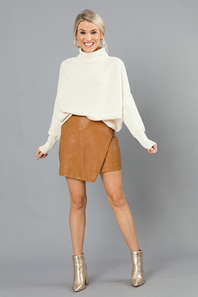 Leather Asymmetric Skirt, Camel