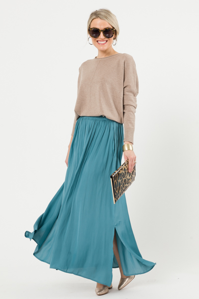 A-Line Maxi Skirt, Teal Blue