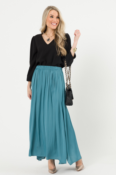 A-Line Maxi Skirt, Teal Blue