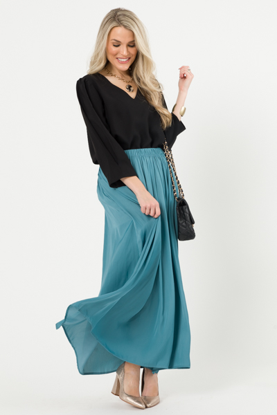 A-Line Maxi Skirt, Teal Blue