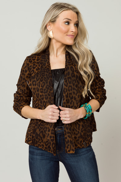 Leopard Moto Jacket, Dark Brown