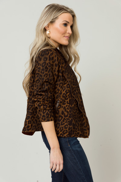 Leopard Moto Jacket, Dark Brown