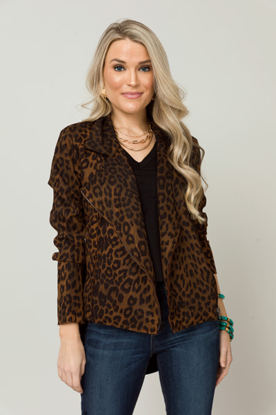 Leopard Moto Jacket, Dark Brown