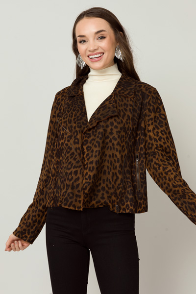 Leopard Moto Jacket, Dark Brown