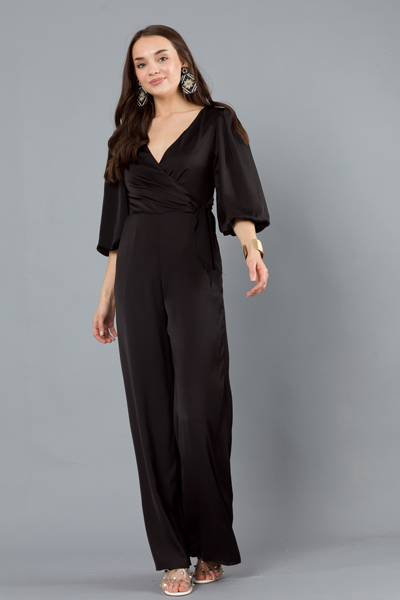 Tie Side Satin Jumpsuit, Black