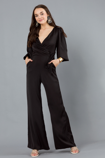 Tie Side Satin Jumpsuit, Black