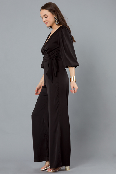 Tie Side Satin Jumpsuit, Black