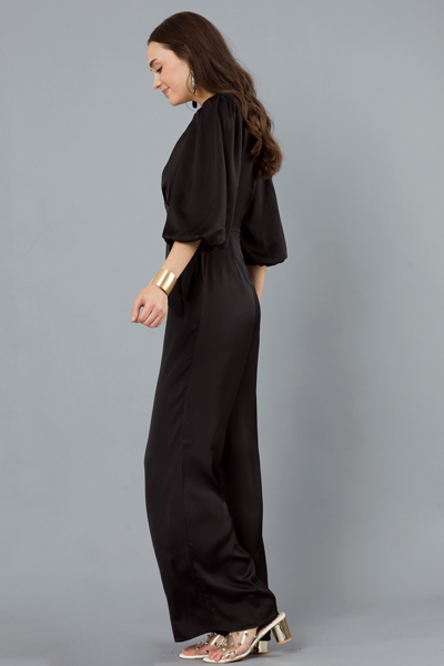 Tie Side Satin Jumpsuit, Black