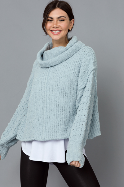 Plush Cowl Sweater, Seafoam