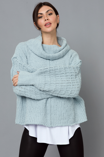 Plush Cowl Sweater, Seafoam