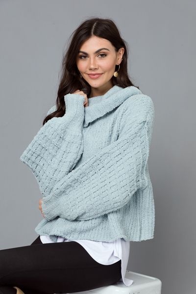 Plush Cowl Sweater, Seafoam