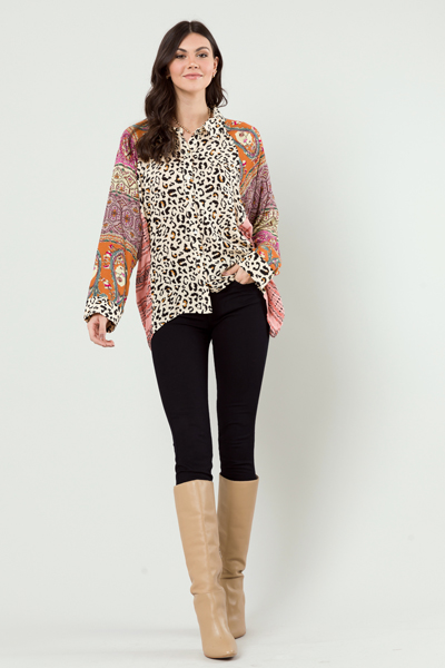 Leopard Mix Print Button Up