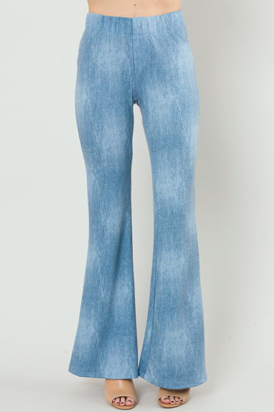 Denim Look Knit Flares, Blue