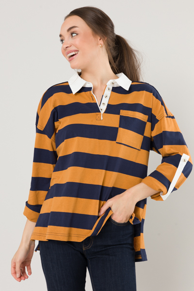 Tab Stripe Knit Top, Camel/Navy