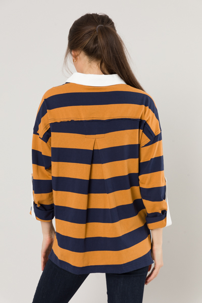 Tab Stripe Knit Top, Camel/Navy