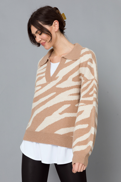 Zebra Collar Sweater, Mocha