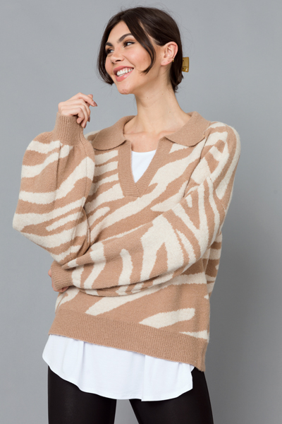 Zebra Collar Sweater, Mocha