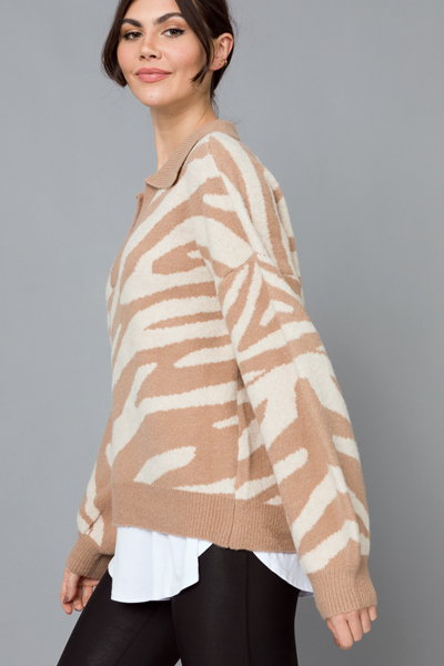 Zebra Collar Sweater, Mocha