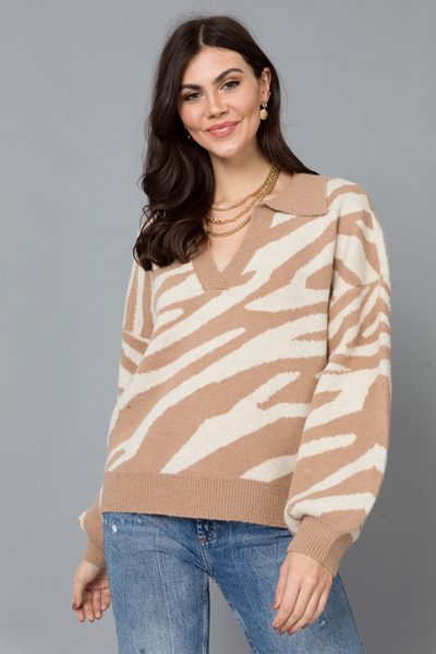 Zebra Collar Sweater, Mocha