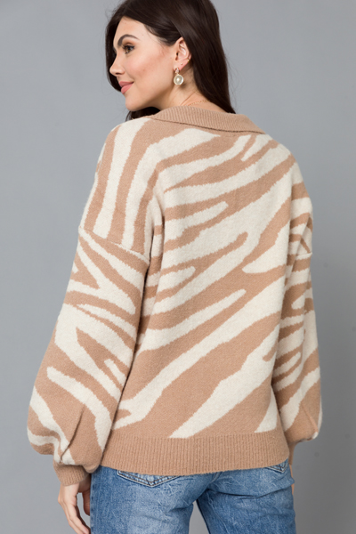 Zebra Collar Sweater, Mocha