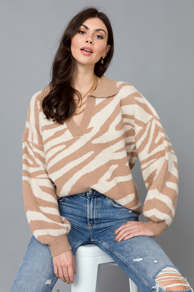 Zebra Collar Sweater, Mocha