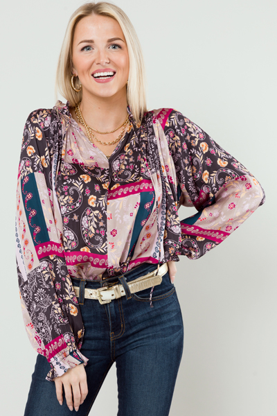 Paisley Patch Blouse, Multi