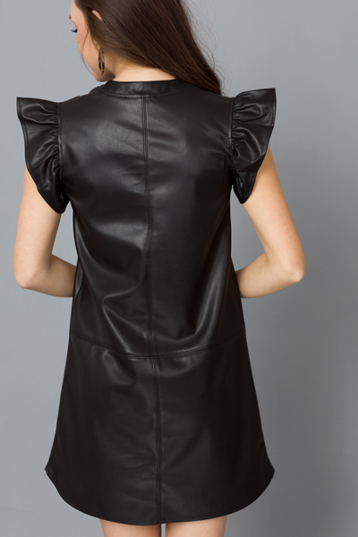 Leather Flutter Dress, Black