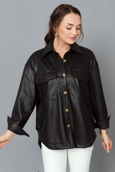 Leather Button Up, Black