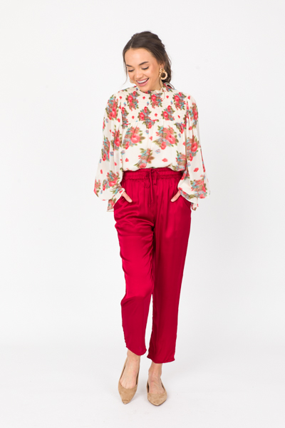 Jasmine Satin Pants, Burgundy - SALE - The Blue Door Boutique