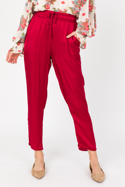 Jasmine Satin Pants, Burgundy