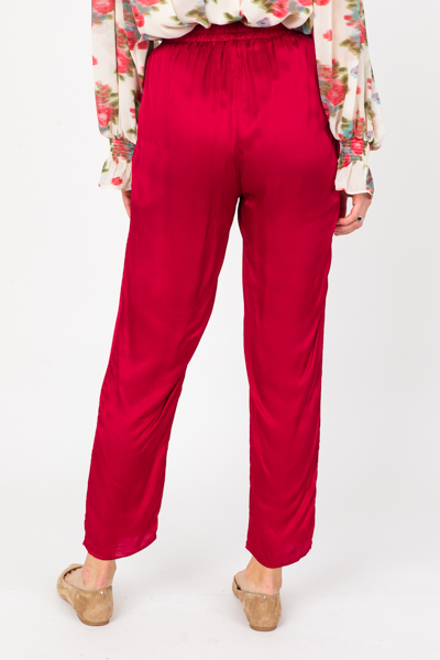 Jasmine Satin Pants, Burgundy - SALE - The Blue Door Boutique