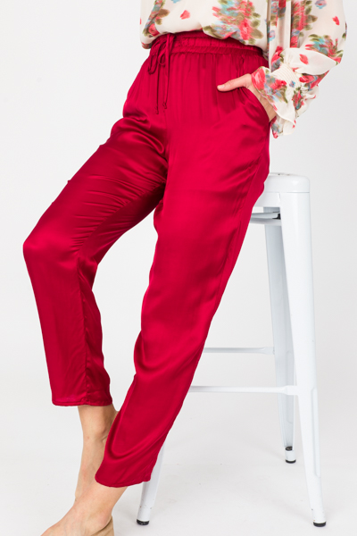 Burgundy high-waisted satin pants YOU UDRESS