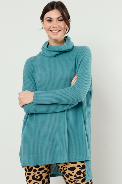 Cowl Thermal Tunic, Dusty Teal