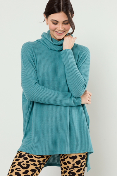 Cowl Thermal Tunic, Dusty Teal