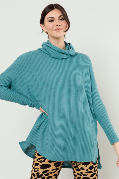 Cowl Thermal Tunic, Dusty Teal