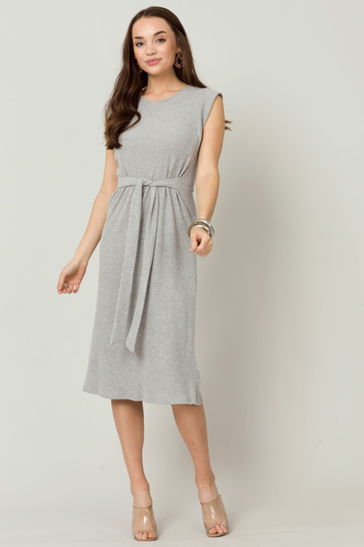 Brush Knit Tie Midi, H. Grey