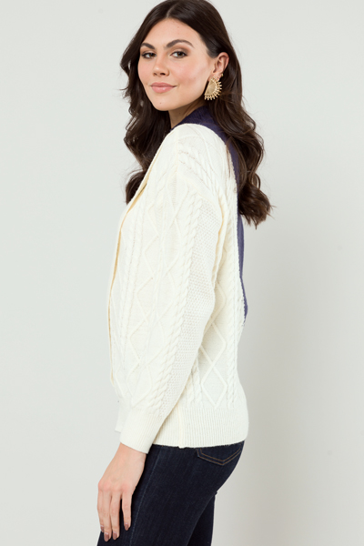 Colorblock Cable Sweater, Navy