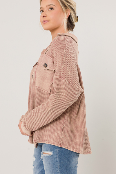 Thermal Knit Shacket, Pink