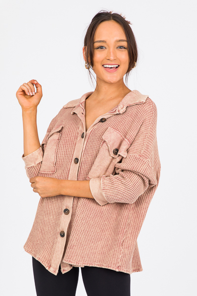 Thermal Knit Shacket, Pink