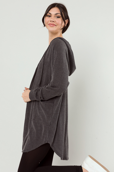 Hooded Rib Cardigan, Charcoal