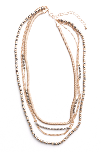 4 Layer Bead Chain Necklace, Hematite