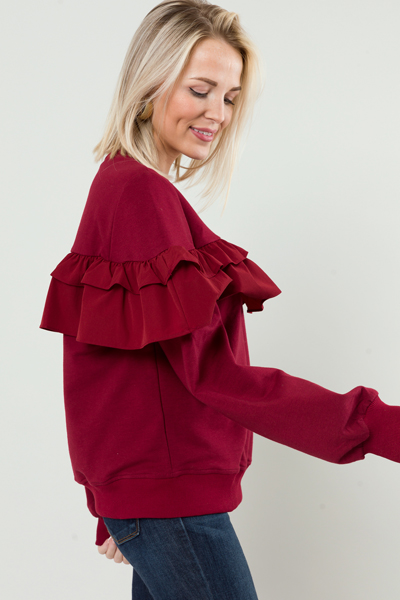 Statement Ruffle Sweatshirt, Burgundy