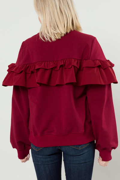 Statement Ruffle Sweatshirt, Burgundy