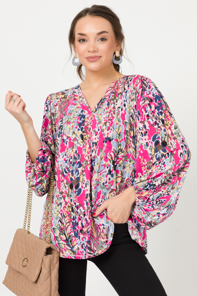 Slinky Branches Pleat Top, Hot Pink