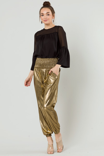 Smocked Joggers, Gold