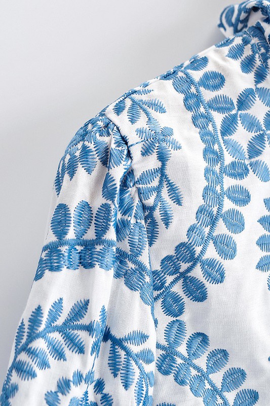 Helsee Embroidered Top in White with Blue Embroidery by Hartford Paris