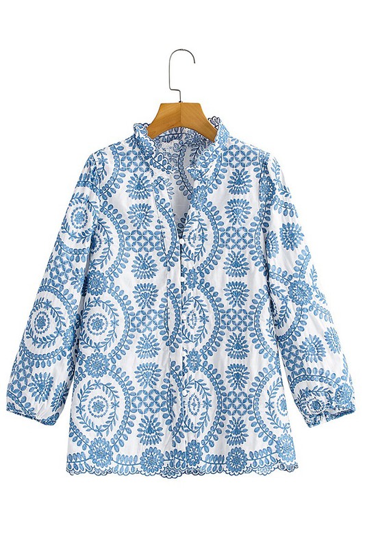 Blanch Embroidery Top, Blue - New Arrivals - The Blue Door Boutique